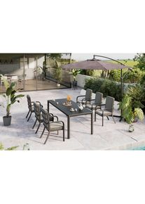 Ambia Garden Gartentisch, Dunkelgrau, Metall, Glas, rechteckig, eckig, 220x74x90 cm, Gartenm&ouml;bel, Gartentische, Gartentische