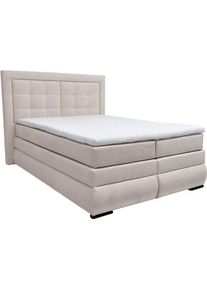 Boxspringbett OTTO HOME "MIVVA mit Bettkasten, mit Taschenfederkernmatratze H3, H3/H4 mix, H4", beige, B:164cm L:215cm, Holz teilmassiv, Holzwerkstoff, Spanplatte, Komplettbetten, Boxspringbett, mit Kaltschaum- oder Visco-Topper (bei H4), Komfortliegeh&ouml;he 67cm