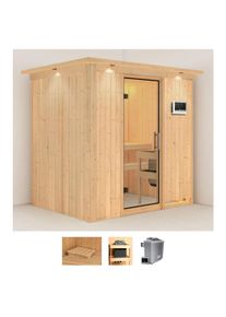 Sauna Karibu "Bedine", beige (naturbelassen), Saunaofen, externe Steuerung, 9 kW, Saunen, Sauna, Ofen 9 KW externe Strg easy