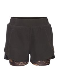 active by Lascana 2-in-1-Shorts LASCANA ACTIVE, Damen, Gr. M, N-Gr, braun (schwarz), Obermaterial: 92% Polyester, 8% Elasthan. Unterteil: 85% Polyester, 15% Elasthan, unifarben mit Farbeinsatz, figurumspielend kurz, Hosen 2-in-1-Shorts, mit Marmorprint-Detail