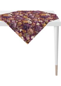 Mitteldecke APELT "7406", mauve, beere, bordeaux, B:100cm L:100cm, Obermaterial: 75% Baumwolle, 25% Polyester, Tischdecken, Mitteldecke, zarte Hortensienbl&uuml;ten all over
