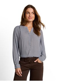 Langarmbluse Tom Tailor "Regular", Damen, Gr. 46, wei&szlig; (small blau braun dot print), Web, Obermaterial: 100% Viskose, unifarben, regular fit h&uuml;ftbedeckend, Rundhals, 1-Knopf-Manschette, Blusen Langarmbluse, Sommerbluse im Tunika-Style - Viskose