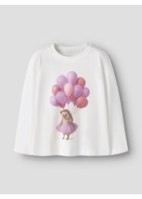 Langarmshirt name it "NMFVOTEA LS NREG TOP", M&auml;dchen, Gr. 116, wei&szlig; (cloud dancer print:hedgehog), Jersey, Obermaterial: 100% Baumwolle, bedruckt, normal normal, Rundhals, Shirts Langarmshirt, mit tollen Tiermotiven