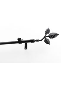 Gardinenstange GARESA "SHEET mit offenem Tr&auml;ger", schwarz, L:440cm &Oslash;:16mm, Metall, Gardinenstangen, Gardinenstange, Vorhanggarnitur, verl&auml;ngerbar, Knopf mit Bl&auml;tter, ohne Ringe