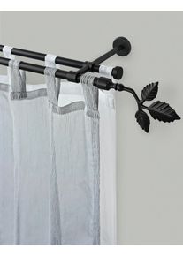 Gardinenstange GARESA "SHEET", schwarz, L:350cm &Oslash;:16mm, Metall, Gardinenstangen, Gardinenstange, Vorhanggarnitur, verl&auml;ngerbar, Knopf mit Bl&auml;tter, ohne Ringe