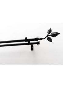 Gardinenstange GARESA "SHEET mit offenem Tr&auml;ger", schwarz, L:460cm &Oslash;:16mm, Metall, Gardinenstangen, Gardinenstange, Vorhanggarnitur, verl&auml;ngerbar, Knopf mit Bl&auml;tter, ohne Ringe