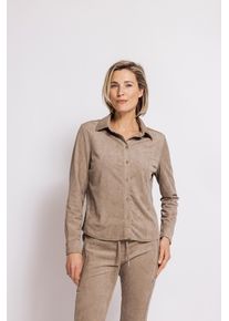 Hemdbluse Zhrill, Damen, Gr. S, sand, Velours, Obermaterial: 95% Polyester, 5% Elasthan, unifarben, normal h&uuml;ftlang, Rundhals, 2-Knopf-Manschette, Blusen Hemdbluse, Veloursbluse mit Stretch