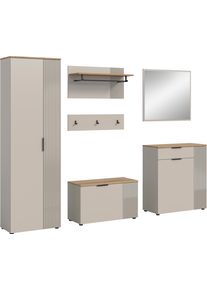 Garderoben-Set Home Affaire "EDIL, Breite 250 cm, 6-teilig, Front mit hochwertiger L&auml;ngstfr&auml;sung", beige (kaschmir, evoke oak nachbildung), B:250cm H:190cm T:36cm, Holzwerkstoff, Kastenm&ouml;bel-Sets, Garderoben-Set, Garderobenkombination, Kombination, Set, Garderobe, Flurgarderobe