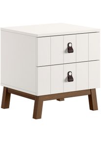 Nachtkonsole Vipack "Sezane mit Front in Rillen-Optik und Griffschlaufen", clay, kiefer nussbaum, B:50cm H:53,8cm T:45cm, MDF, Massivholz, Sideboards, Nachtkonsole, MDF Clay farben lackiert, braune Griffschlaufe, Sockel nussbaumfarbig