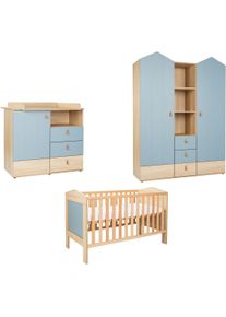 Babyzimmer-Komplettset Arthur Berndt "Babyzimmer-Set &raquo;Roofy&laquo; 3-teilig mit 2-t&uuml;rigem Kleiderschrank", blau (nagano, oak, nachbildung, salbei), ohne Matratze, B/H: 70cm x 140cm, Schlafzimmerm&ouml;bel-Sets, Babyzimmer-Komplettset