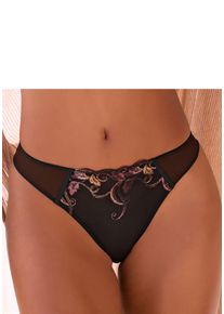Tanga Lascana, Damen, Gr. 32/34, blau (schwarz), Spitze, Obermaterial: 75% Polyamid, 20% Polyester, 5% Elasthan, Unterhosen Tanga, mit besonderer Stickerei & verf&uuml;hrerischem Cut-Out, sexy Dessous, Topseller
