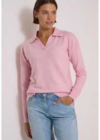 Strickpullover Cecil, Damen, Gr. XL (44), rosa (mellow rose melange), Strick, Obermaterial: 37% Baumwolle, 34% Polyacryl, 26% Polyester, 3% Elasthan, unifarben, bequem h&uuml;ftbedeckend, V-Ausschnitt, Flachstrickb&uuml;ndchen, Pullover Strickpullover, mit Polokragen