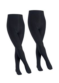 Strickstrumpfhose Falke "Family", M&auml;dchen, Gr. 122/128, schwarz (6170, schwarzmarine), Obermaterial: 94% Baumwolle, 4% Polyamid, 2% Elasthan, unifarben, Strumpfhosen Strickstrumpfhose, f&uuml;r Kinder, im Doppelpack, aus Baumwolle, rutschfreie Passform