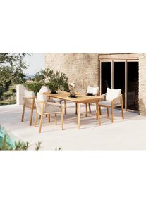 Ambia Garden Gartenstuhl, Akaziefarben, Beige, Holz, Akazie, massiv, F&uuml;llung: Polyester, 58x77x62 cm, FSC 100%, inklusive Armlehnen, Holzm&ouml;bel, Sitzgelegenheiten Holz, Gartensessel Holz
