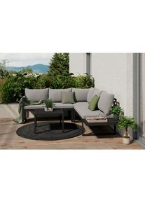 Ambia Garden Loungegarnitur, Grau, Dunkelgrau, Metall, Kunststoff, Textil, 3-teilig, F&uuml;llung: Polyester,Schaumstoff, einzeln stellbar, 210x190 cm, wetterbest&auml;ndig, Gartenm&ouml;bel, Loungem&ouml;bel, Loungegarnituren