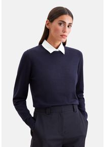 Hemdbluse Seidensticker, Damen, Gr. 4XL (48), blau (wei&szlig;), 97% Baumwolle, 3% Elasthan, unifarben, regular fit, ohne Ausschnitt, Blusen Hemdbluse, Ohne Arm Kragen Uni