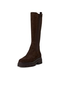 Stiefel Tamaris, Damen, Gr. 40, Normalschaft, braun (dunkelbraun), Veloursleder, Schuhe Stiefel, Blockabsatz, Langschaftstiefel mit breitem Stretcheinsatz