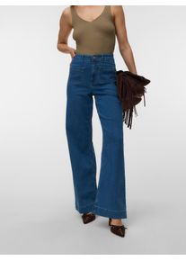 V&eacute;ro Moda Weite Jeans VERO MODA "VMKAYLA HR WIDE POCKET J BLUE MIX NOOS", Damen, Gr. 31, L&auml;nge 30, medium blau denim, Denim/Jeans, Obermaterial: 79% Baumwolle, 20% Polyester, 1% Elasthan, unifarben, oversize lang, Jeans Weite Jeans, Baumwollmischung, wide fit, high waist