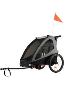Fahrradkinderanh&auml;nger Kinderkraft "NAVA WALK", Kinder, grau (stormy grau), Fahrradanh&auml;nger Fahrradkinderanh&auml;nger, 2in1 Fahrradanh&auml;nger & Buggy, Luftreifen, f&uuml;r 2 Kinder