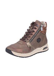 Winterboots Rieker, Damen, Gr. 38, braun (braun, leo), Lederimitat, Schuhe Winterboots, Schn&uuml;rboots, Schn&uuml;rstiefelette, High-Top-Sneaker mit Rei&szlig;verschluss