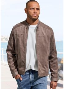 Bikerjacke John Devin "&Uuml;berjangjacke in Veloursleder-Optik", Herren, Gr. S (44/46), braun, Web, Obermaterial: 100% Polyester. Futter: 100% Polyester, regular fit normal, Rundhals, mit Druckkn&ouml;pfen, Jacken Bikerjacke, Schultern mit typischer Absteppung