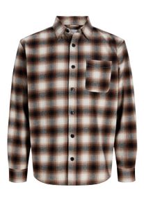Jack & Jones Langarmhemd JACK & JONES "JJCAMDEN FLANNEL SHIRT LS", Herren, Gr. L, N-Gr, braun (schwarz), Web, Obermaterial: 100% Baumwolle, kariert, loose fit normal, 1-Knopf-Manschette, Hemden Langarmhemd, Baumwolle, loose fit