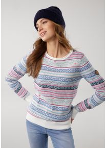 Norwegerpullover Kangaroos, Damen, Gr. 48/50, blau (blau, pink), Feinstrick, Obermaterial: 50% Baumwolle, 50% Polyacryl, Jacquardmuster, Basic h&uuml;ftlang, Rundhals, Rippstrickb&uuml;ndchen, Pullover Norwegerpullover, mit Rippstrickb&uuml;ndchen