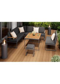 Ambia Garden Dining-Loungeset, Anthrazit, Naturfarben, Metall, Kunststoff, Textil, 5-teilig, F&uuml;llung: Schaumstoff,Schaumstoff, Eckteil, 230x230 cm, Hocker umfunktionierbar zu Tisch, Gartenm&ouml;bel, Gartengarnituren, Gartenm&ouml;bel-Sets