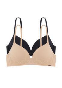 T-Shirt-BH Dorina "FILI/LACE", Damen, Gr. 90, Cup C, beige (schwarz, beige), Microtouch, Obermaterial: 62% Polyamid, 26% Polyester, 12% Elasthan, BHs T-Shirt-BH, mit floraler Spitze, verstellbare Tr&auml;ger