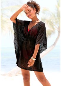 Longbluse Lascana "aus transparenter Lochspitze", Damen, Gr. 42, schwarz, Spitze, Obermaterial: 95% Polyester, 5% Elasthan, transparent, unifarben, figurumspielend Po-bedeckend, tiefer V-Ausschnitt, Fledermaus&auml;rmel, Blusen Longbluse, Elegante Kaftanbluse, lockere Tunika aus Spitze, Strandtunika