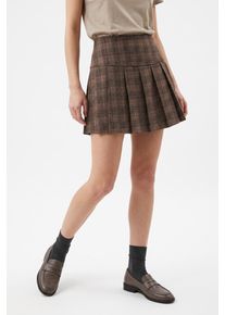 Minirock Only "ONLTARY CHECK PLEAT SKIRT TLR", Damen, Gr. 40, braun (schwarz checks:braun), Web, Obermaterial: 95% Polyester, 5% Elasthan, kariert, kurz, R&ouml;cke Minirock, Kunstfaser, Karo, Plissee-Falten