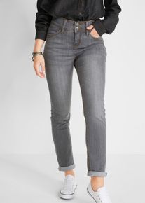 Slim-fit-Jeans bonprix "Slim-Fit-Jeans High Waist, Komfort-Stretch", Damen, Gr. 38, N-Gr, grau (grau denim used), Denim/Jeans, Obermaterial: 82% Baumwolle, 17% Polyester, 1% Elasthan, unifarben, skinny fit lang, Jeans Slim-fit-Jeans, Skinny fit Passform, mit Eingrifftaschen und Ges&auml;&szlig;taschen