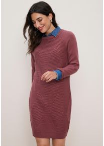Strickkleid Tamaris "mit grafischem Strickmuster in Mini-L&auml;nge", Damen, Gr. 46, N-Gr, rot (rose m&eacute;lange), Strick, Obermaterial: 50% Viskose, 28% Polyester, 22% Polyamid, Rautenmuster, meliert, unifarben, figurumspielend mini, Rundhals, Raglan&auml;rmel B&uuml;ndchen, Kleider Strickkleid, aus weicher Viskosemischung