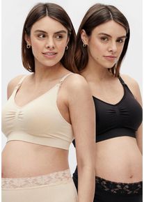 Bustier MAMALICIOUS "MLILJA FEED ME BRA NF 2-P A. NOOS", Damen, Gr. M, N-Gr, schwarz (schwarz, mellow buff), Jersey, Obermaterial: 73% Nylon, 20% Polyamid, 7% Elasthan, unifarben, normal, BHs Bustier, mit abnehmbarem Tr&auml;ger