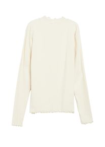 Langarmshirt s.Oliver JUNIOR, M&auml;dchen, Gr. 170/176, beige (light beige), Rippware, Obermaterial: 95% Baumwolle, 5% Elasthan, unifarben, normal h&uuml;ftbedeckend, Rundhals, gewellter Abschluss, Shirts Langarmshirt, mit Wellens&auml;umen an Kragen, &Auml;rmeln und Saum / Stretch / F&uuml;r Girls