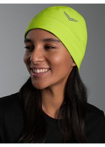 Strickm&uuml;tze TRIGEMA "TRIGEMA M&uuml;tze mit reflektierendem Logo", Damen, gelb (lemon), 92% Polyester, 8% Elasthan, Basic, M&uuml;tzen Strickm&uuml;tze