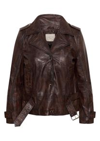 Lederjacke Kaffe CURVE "Damen Lederjacke KCrissa", Damen, Gr. 46, schwarz (rusty schwarz), Obermaterial: 100% Kalbsleder CAL., Jacken Lederjacke