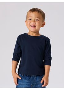Langarmshirt name it "NMMVOBBO LS NREG TOP NOOS", Jungen, Gr. 116, blau (schwarz sapphire), Jersey, Obermaterial: 100% Baumwolle, unifarben, normal normal, Rundhals, abgesteppte Kante, Shirts Langarmshirt, in Basic-Form