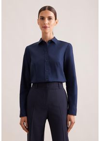 Hemdbluse Seidensticker, Damen, Gr. 6XL (52), dunkelblau, 100% Baumwolle, unifarben, regular fit, ohne Ausschnitt, Blusen Hemdbluse, 1/1 Kragen Uni