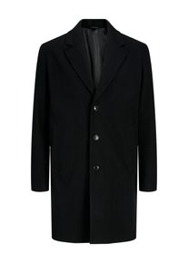 Jack & Jones Kurzmantel JACK & JONES "JJEJAMES COAT SN", Herren, Gr. M, schwarz, Web, Obermaterial: 100% Polyester, unifarben, knielang, tiefer V-Ausschnitt, gerader Abschluss, M&auml;ntel Kurzmantel, Kunstfaser, mit Reverskragen