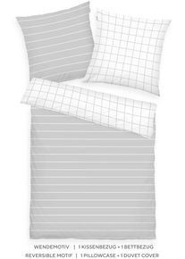 Bettw&auml;sche Tom Tailor HOME "CHECK AND STRIPES in Gr. 135x200cm oder 155x220cm", wei&szlig; (light grau, crisp wei&szlig;), B/L: 135cm x 200cm, 1 Stk., 1 Stk., Renforc&eacute;, B/L: 80cm x 80cm, 2 Stk., Renforc&eacute;, Obermaterial: 100% Baumwolle, Bettw&auml;sche, Bettw&auml;sche, new bedroom, gewebtes Label