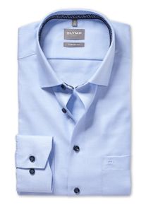 Businesshemd OLYMP "Luxor Comfort Fit New-Kentkragen", Herren, Gr. 45, N-Gr, bleu, Web, Obermaterial: 100% Baumwolle, unifarben, comfort fit normal, 2-Knopf-Manschette, Hemden Businesshemd, kontrastfarbene Details an Krageninnenseite, comfort fit