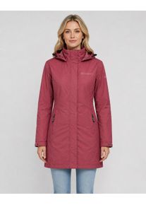 Outdoorjacke DEPROC Active "LAVAL II LONG WOMEN", Damen, Gr. 50 (XL), rot (wine), Web, 100% Polyester, tailliert ca. Mitte Oberschenkel, hoch geschlossener Ausschnitt, eingesetzt mit verstellbarem Klettverschluss, Jacken Outdoorjacke, auch in Gro&szlig;en Gr&ouml;&szlig;en erh&auml;ltlich