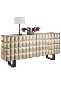 Ambia Home Sideboard, Silberfarben, Holz, Metall, Holzwerkstoff, Mangoholz, Metalloptik, 2 F&auml;cher, 170x80x40 cm, Holzm&ouml;bel, Wohnw&auml;nde Holz, Wohnwand Serien Holz