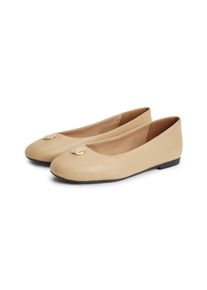 Ballerina Tommy Hilfiger "TH PLATE LEATHER BALLERINA", Damen, Gr. 36, Leder Textil, beige, Schuhe Ballerina, Schlupfschuh, Businessschuh mit edlem Schmuckelement - schmale Form