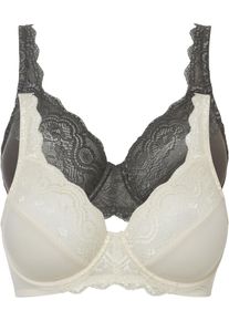 B&uuml;gel-BH bonprix "B&uuml;gel-BH mit zarter Spitze (2er Pack)", Damen, Gr. 95, Cup C, beige (naturbeige, anthrazit), Obermaterial: 88% Polyester, 12% Elasthan. Futter: 90% Polyamid, 10% Elasthan. Spitze: 90% Polyamid, 10% Elasthan, BHs B&uuml;gel-BH, mit B&uuml;gel und Spitzen-Details