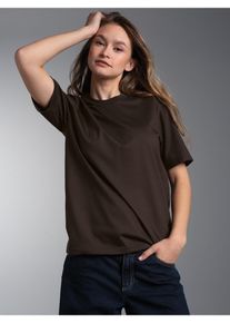 T-Shirt TRIGEMA "TRIGEMA T-Shirt DELUXE Baumwolle", Damen, Gr. M, mocca, Single Jersey, 100% Baumwolle, Basic, lang, Rundhals, Shirts T-Shirt