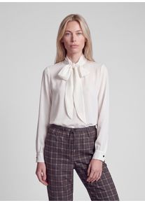 Langarmbluse Rabe, Damen, Gr. 46, wei&szlig; (natur), Web, Obermaterial: 84% Viskose, 16% Polyamid, unifarben, l&auml;ssig geschnitten h&uuml;ftbedeckend, Rundhals, abgesteppte Kante, Blusen Langarmbluse, Viskose-Bluse mit gro&szlig;er Schleife