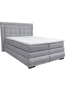 Boxspringbett OTTO HOME "MIVVA mit Bettkasten, mit Taschenfederkernmatratze H3, H3/H4 mix, H4", hellgrau, B:164cm L:215cm, Komplettbetten, Boxspringbett, mit Kaltschaum- oder Visco-Topper (bei H4), Komfortliegeh&ouml;he 67cm