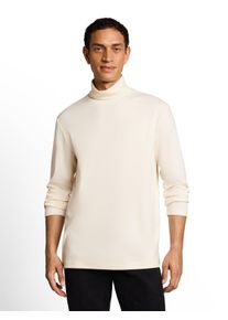 Langarmshirt Tom Tailor, Herren, Gr. XL, beige (gardenia w), Single Jersey, Obermaterial: 95% Baumwolle, 5% Elasthan, regular fit normal, Rundhals, gerader Abschluss, Shirts Langarmshirt, mit Rollkragen